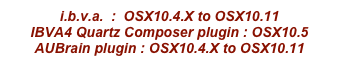 i.b.v.a.  :  OSX10.4.X to OSX10.11
IBVA4 Quartz Composer plugin : OSX10.5
AUBrain plugin : OSX10.4.X to OSX10.11